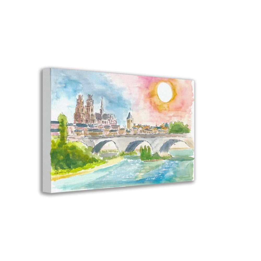 Orleans France view of cathedral and Loire river - Limited Edition Fine Art Print - Original Painting available