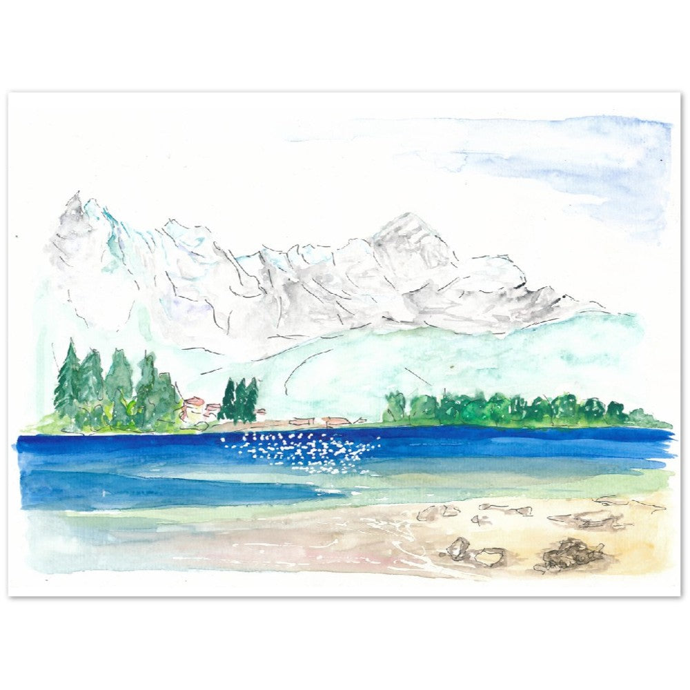 Eibsee Caribbean Bavaria Lake with View of Zugspitze - Limited Edition Fine Art Print - Original Painting available