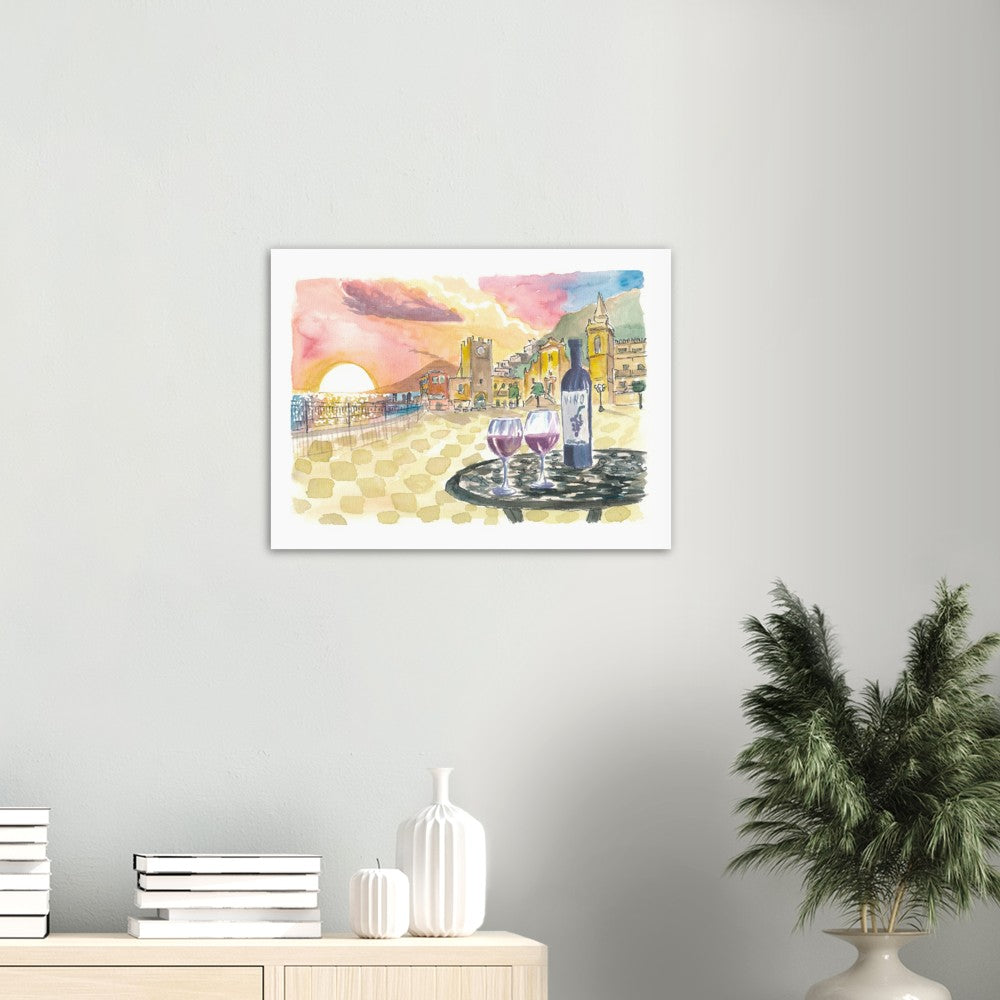 Gorgeous Taormina Sunset with Etna Vulcano View and Wonderful Piazza IX Aprile-Limited Edition Fine Art Print - Original Painting available