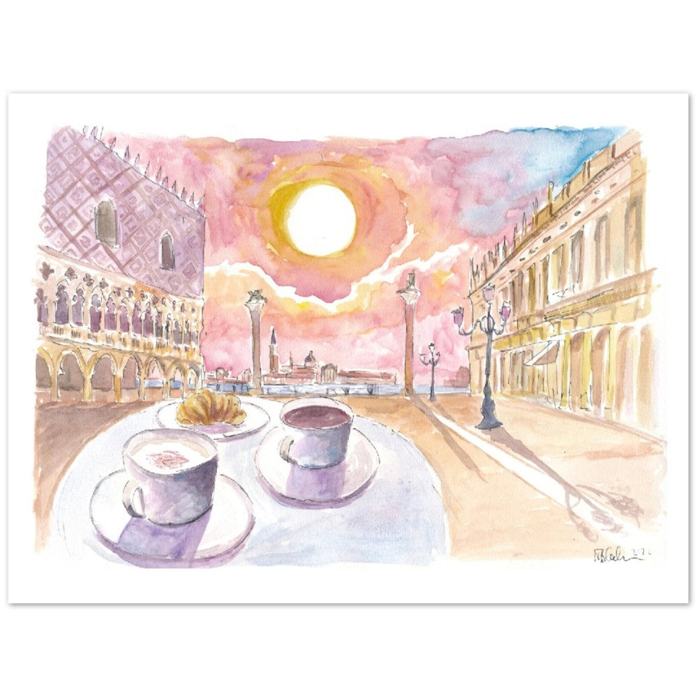 Saint Mark's Square with Coffee and Brioche - Limited Edition Fine Art Print - Original Painting available