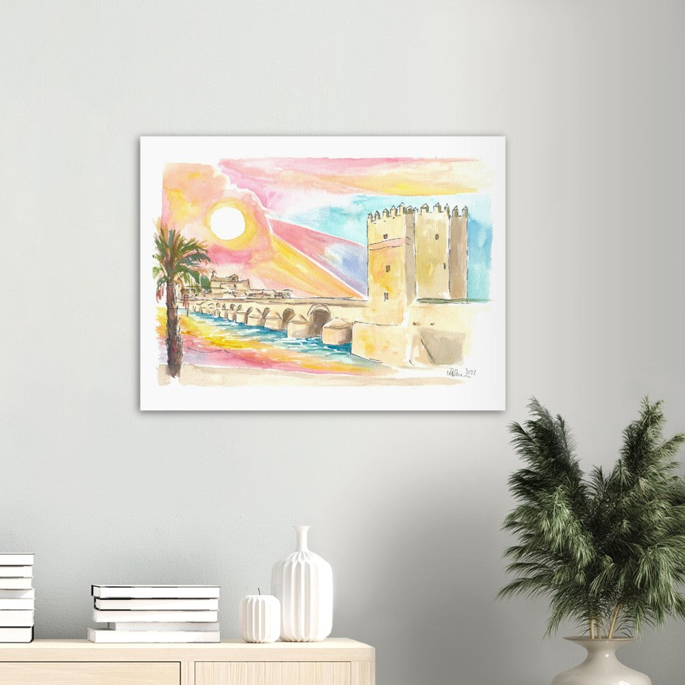 Cordoba Sunset in Andalusia with Historic Roman Bridge - Limited Edition Fine Art Print - Original Painting available