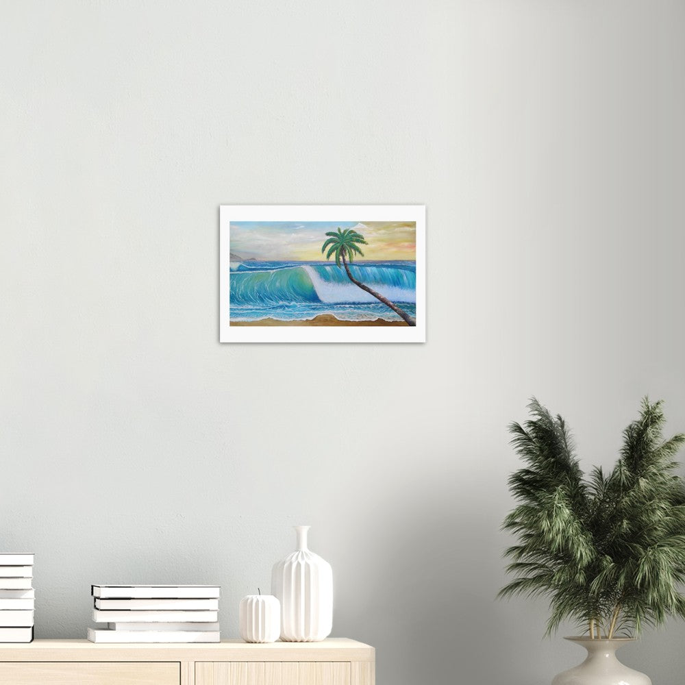 Translucent Wave and Leaning Palm on Virgin Islands Greater Antilles - Limited Edition Fine Art Print - Original Painting available