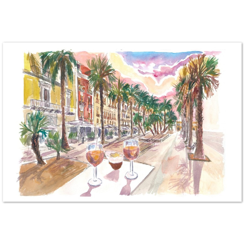 Bari Apulia Palms and Drinks on Corso Vittorio Emanuele II - Limited Edition Fine Art Print - Original Painting available
