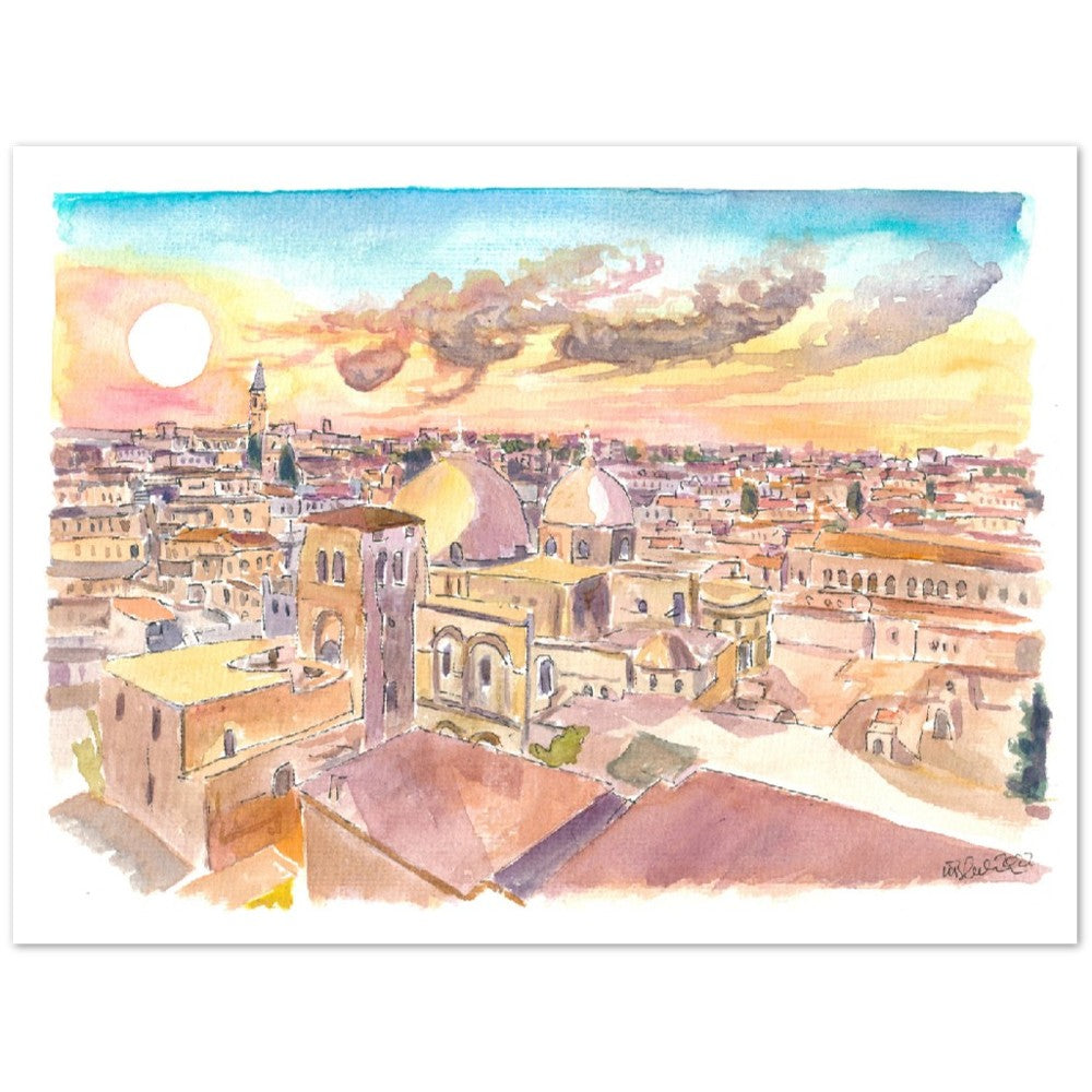 Golden Sunlight over Jerusalem with Church of the Holy Sepulchre - Limited Edition Fine Art Print - Original Painting available