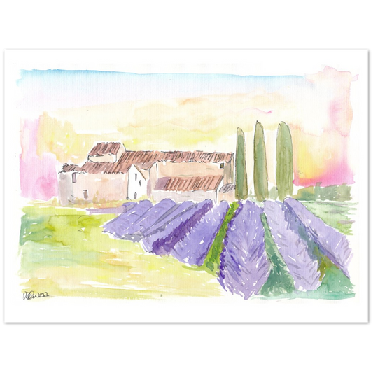 Provence Classical View of Lavender Fields and Abbey - Limited Edition Fine Art Print - Original Painting available