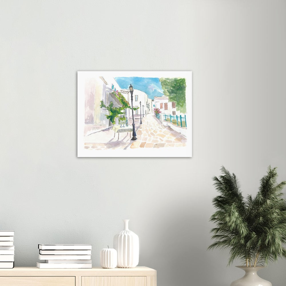 Mediterranean Street Scene with White Houses and Blue Sky - Limited Edition Fine Art Print - Original Painting available