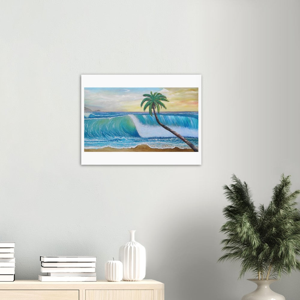 Translucent Wave and Leaning Palm on Virgin Islands Greater Antilles - Limited Edition Fine Art Print - Original Painting available