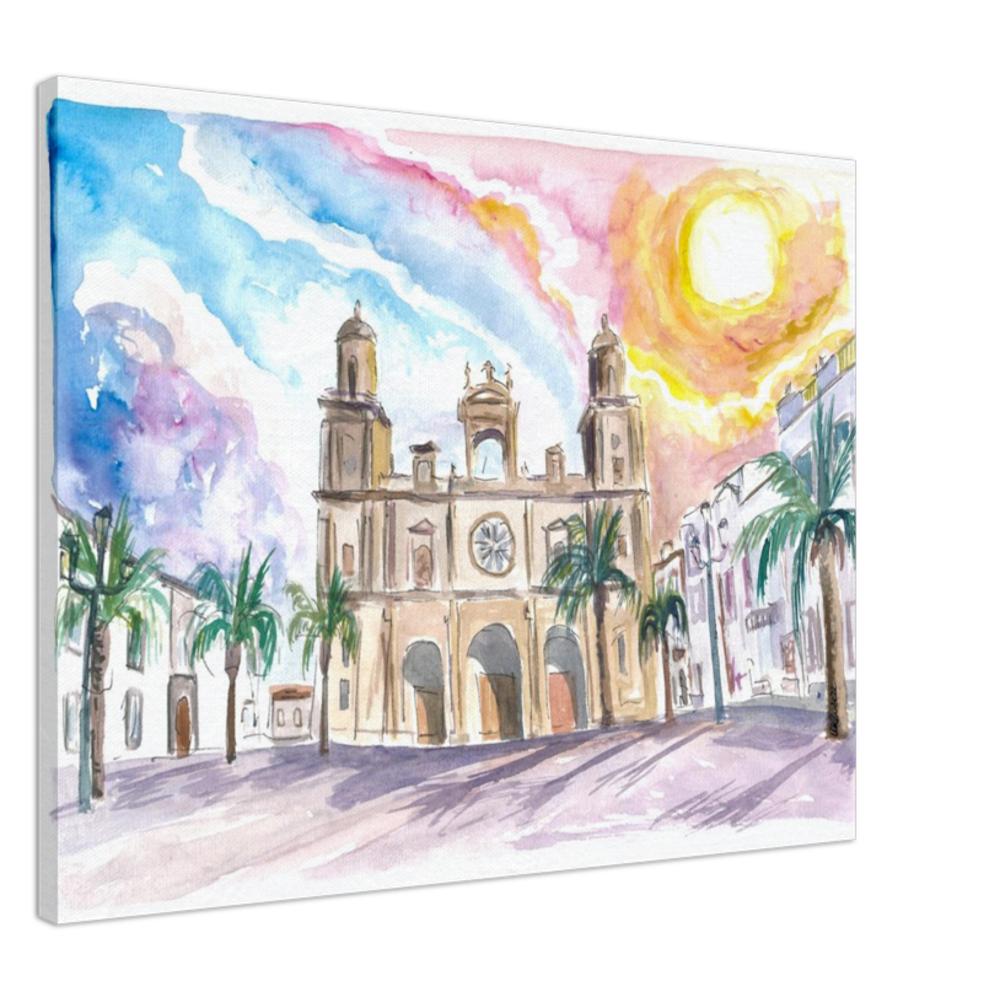 Las Palmas de Gran Canaria Cathedral Scene With Sunset And Plaza