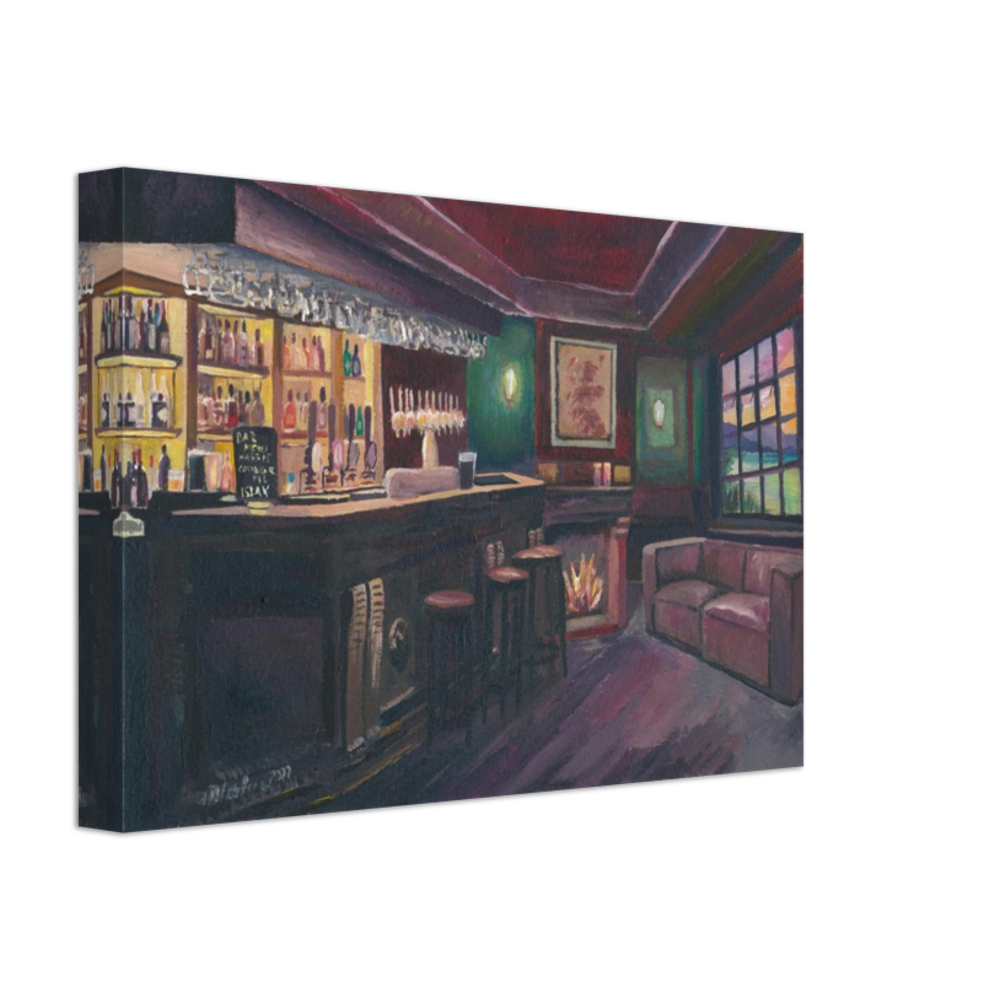 Pub Evening with Bar and Fireplace in Lonely Scottish Highlands - Fine Art Print Giclee - Original available