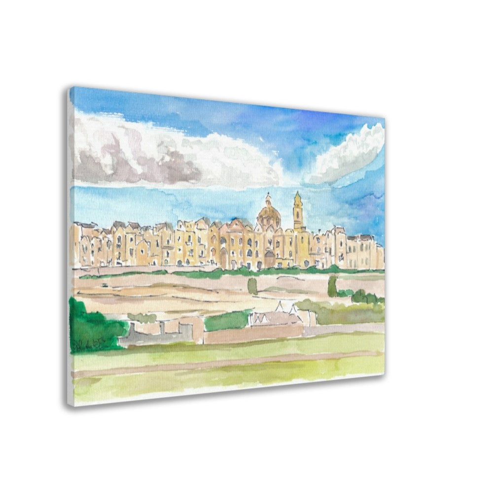 Locorotondo View of Hilltop Town in Puglia Italy - Limited Edition Fine Art Print - Original Painting available